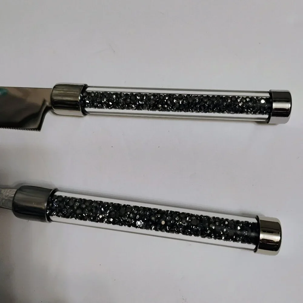 Oleg Cassini Crystal Hematite Cake Knife & Server Set, Wedding Anniversary